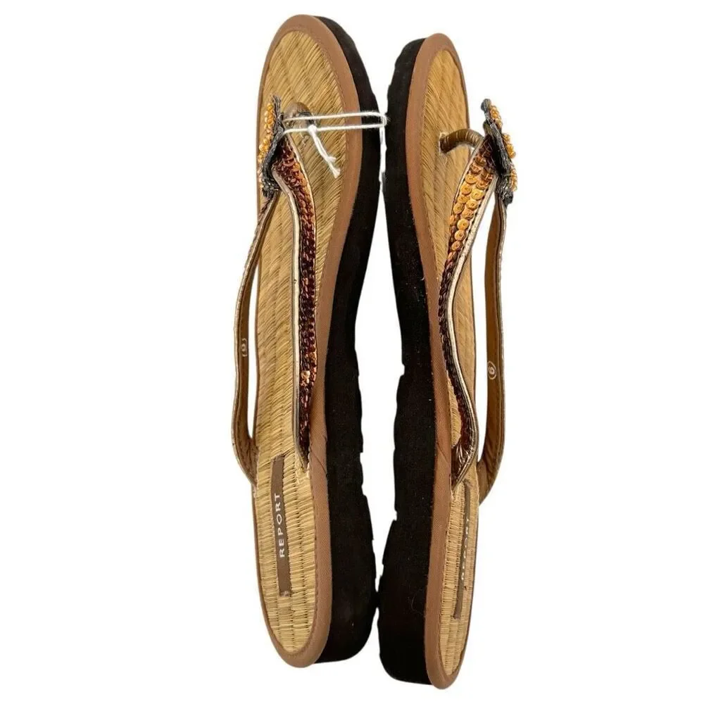 NWT REPORT Women's Katy Sequined Butterfly Flip Flop Sandals Bronze Size 9M